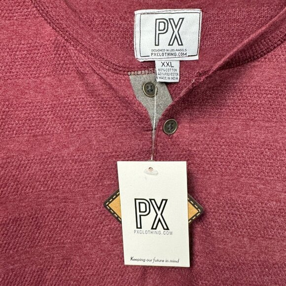 Men’s Burgundy Long Sleeve Henley Shirt 2XL NWT PX Clark Minimalist - Picture 2 of 9
